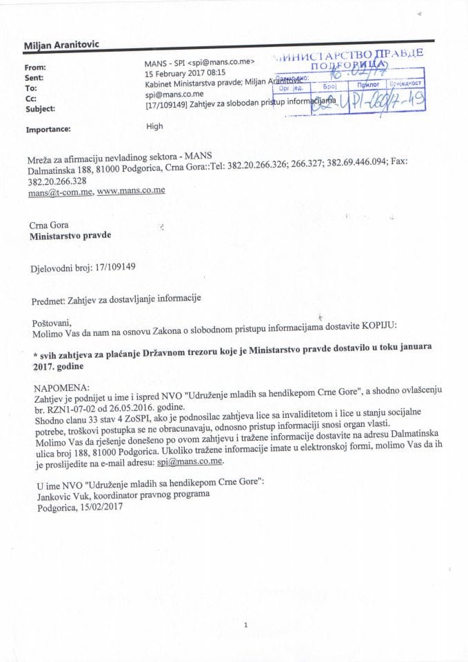 Slobodan pristup informacijama - Rješenje br. 02-UPI-060/17-49