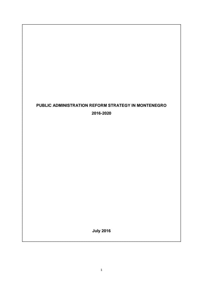 PUBLIC ADMINISTRATION REFORM STRATEGY IN MONTENEGRO 2016-2020