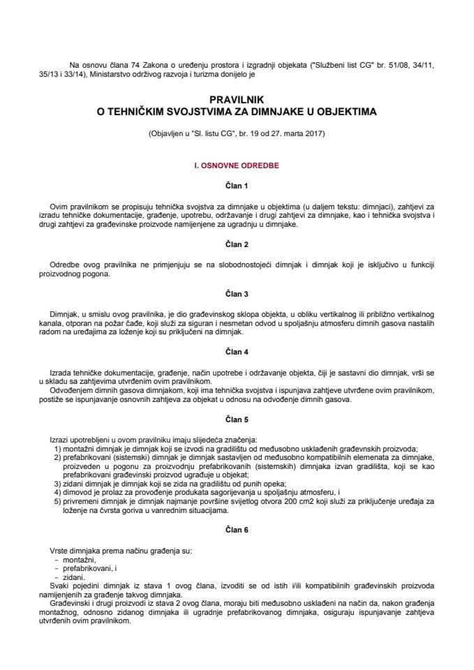 Pravilnik o tehničkim svojstvima za dimnjake u objektima