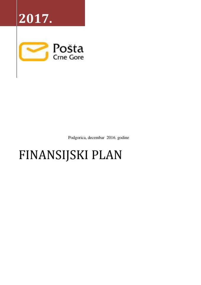 Finansijski plan Pošte Crne Gore AD Podgorica za 2017. godinu (bez rasprave)