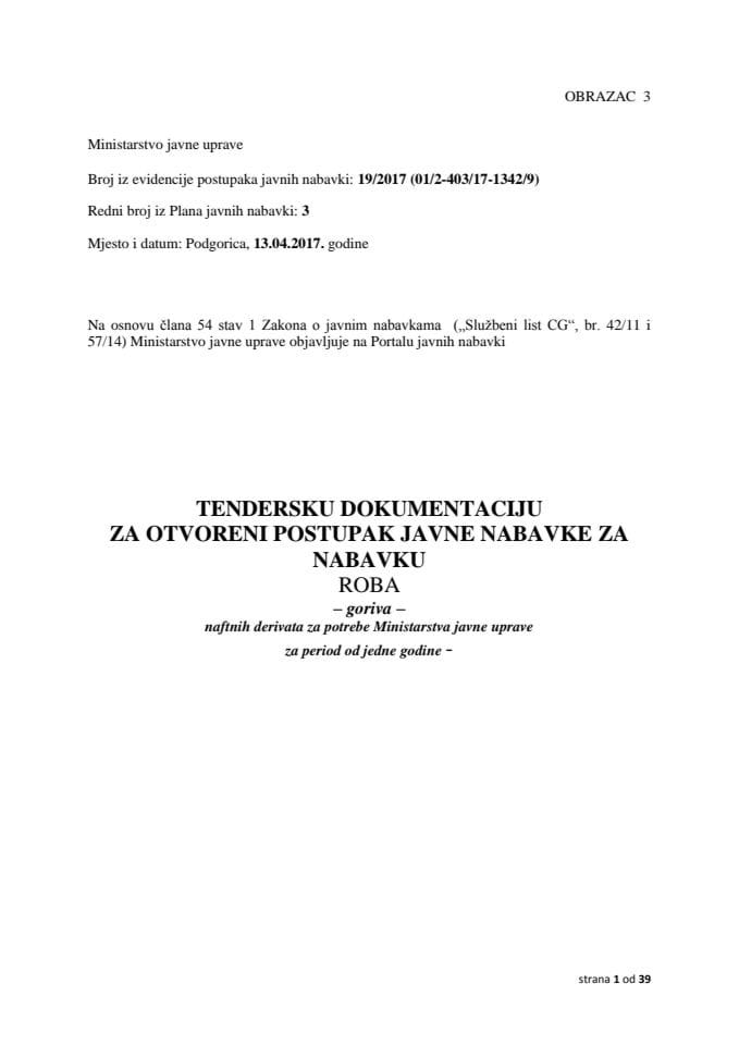 Tenderska dokumentacija za otvoreni postupak javne nabavke za nabavku roba - gorivo