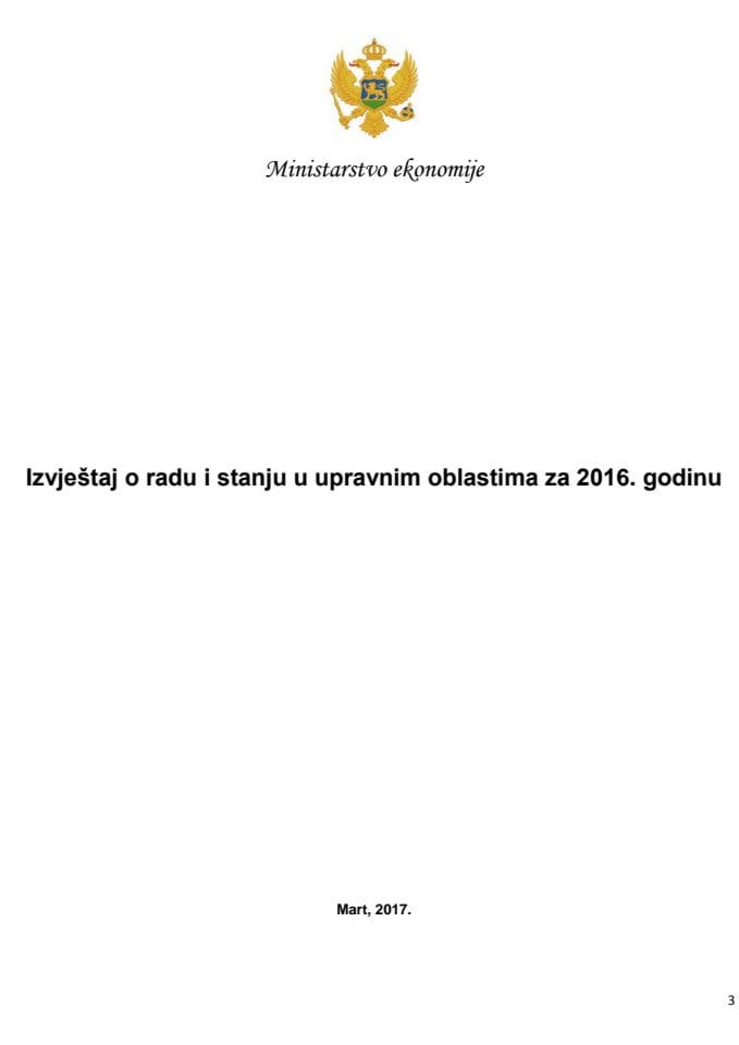 Izvještaj Ministarstva ekonomije o radu i stanju u upravnim oblastima u 2016. godini