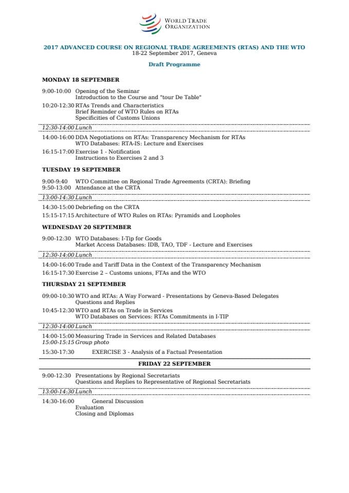 Draft Programme-RTAs