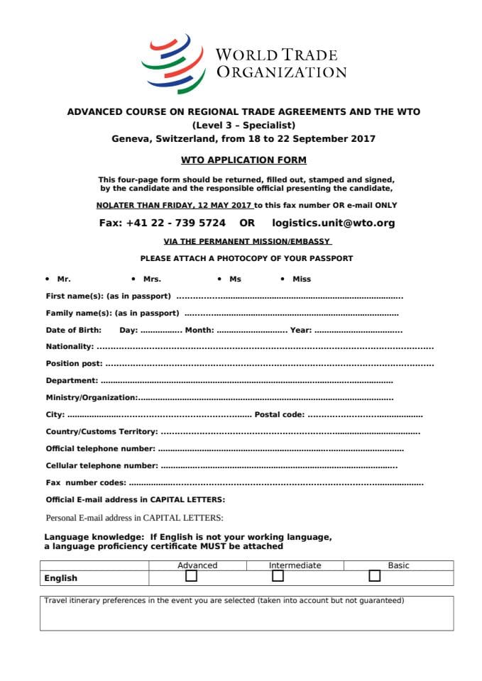 Application form - RTAs-Members Observers