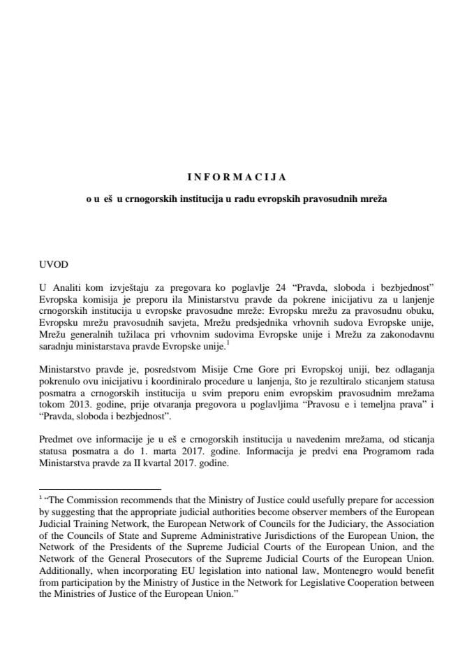 Информација о учешћу црногорских институција у раду европских правосудних мрежа
