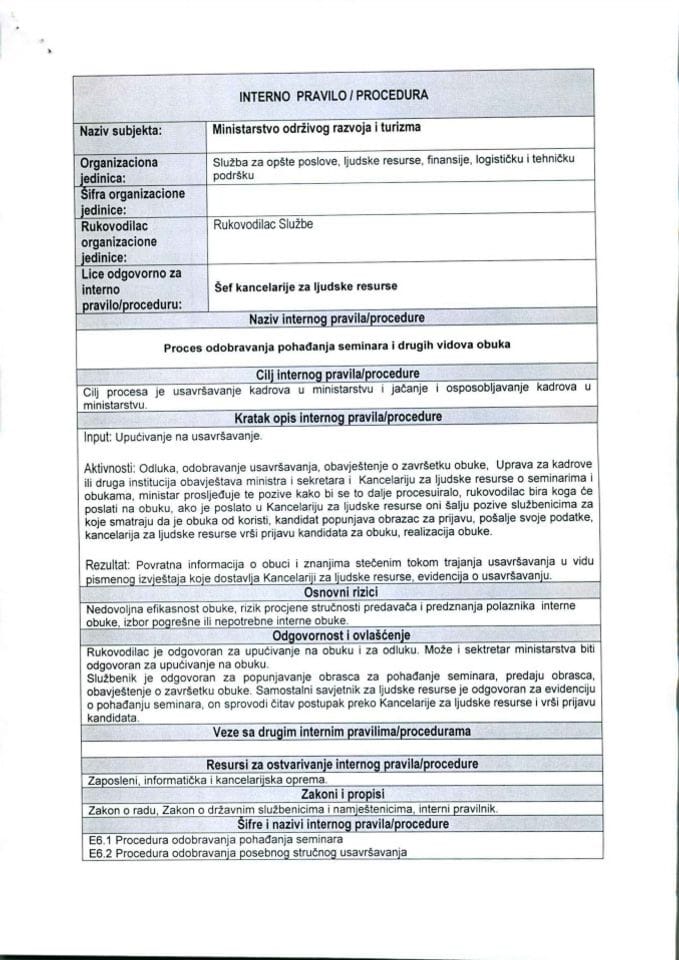 E 6.1, 6.2 Interna pravila - procedure odobravanja strucnog usavrsavanja