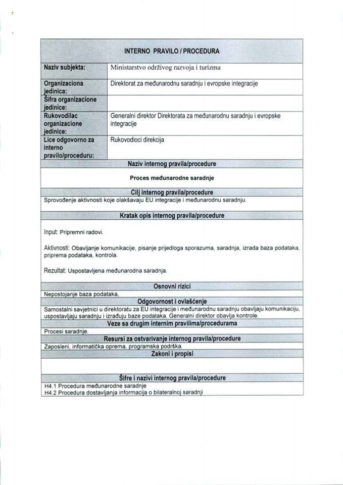 H 4.1, 4.2 Interna pravila - procedure medjunarodne saradnje