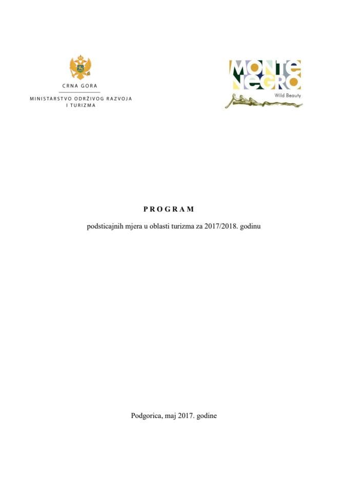 Program podsticajnih mjera u oblasti turizma za 2017/2018. godinu