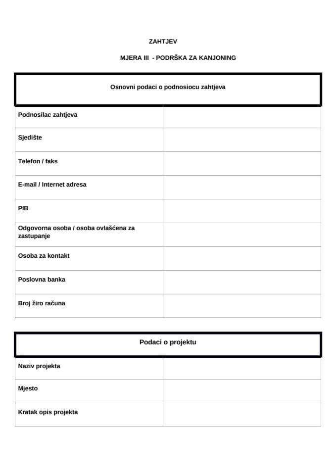 Zahtjev-Mjera III - Kanjoning