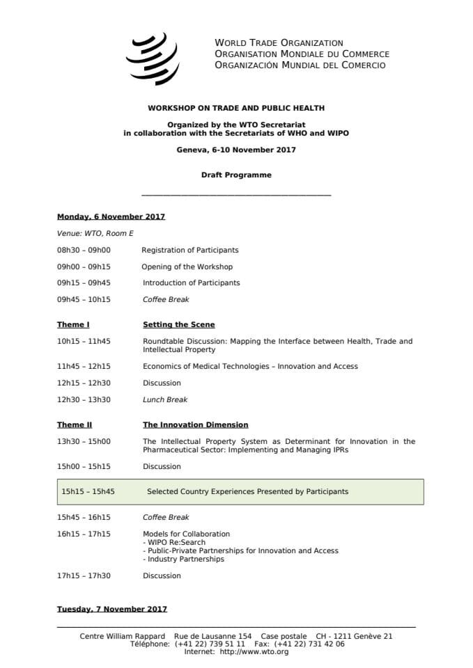 Draft Programme-Trade and Public Health