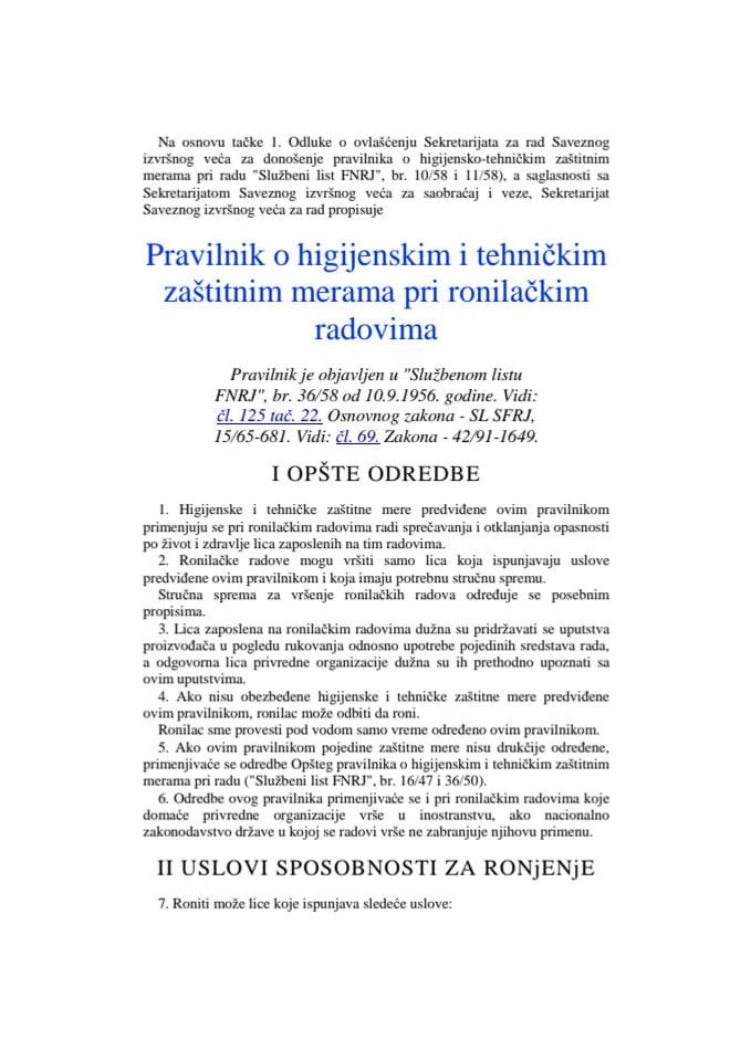 Pravilnik o higijenskim i tehničkim zaštitnim mjerama pri ronilačkim radovima