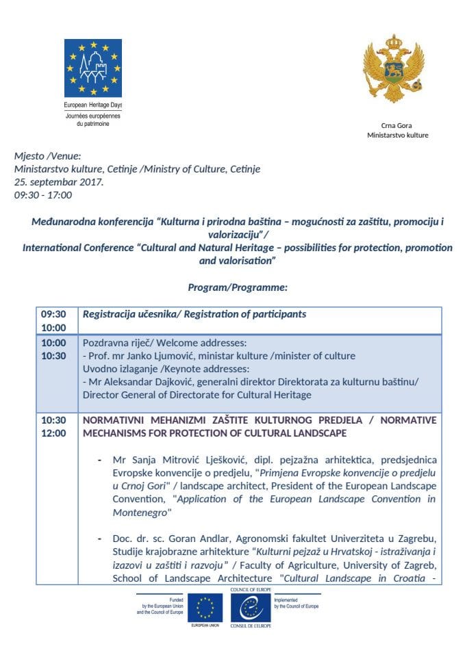 Dani baštine konferencija Agenda