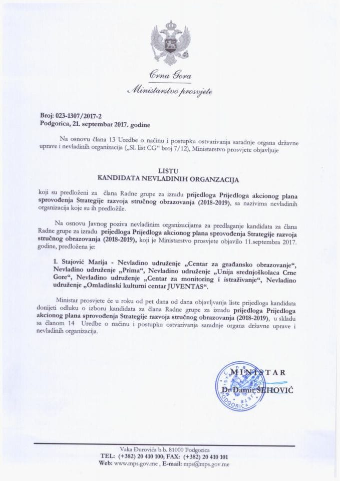 Lista kandidata - strategija strucnog