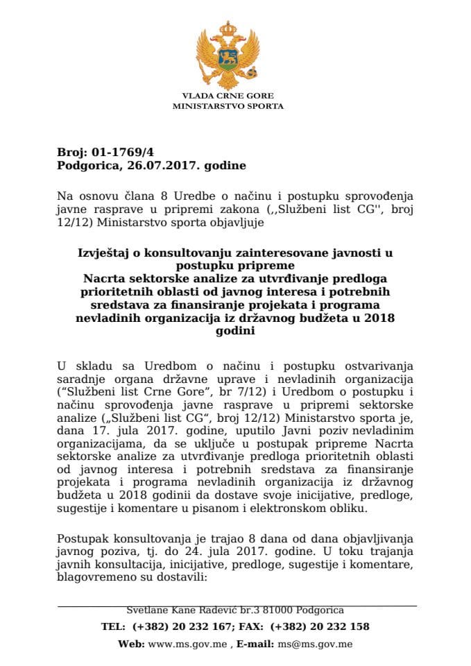 Izvještaj o konsultovanju zainteresovane javnosti u postupku pripreme Nacrta sektorske analize