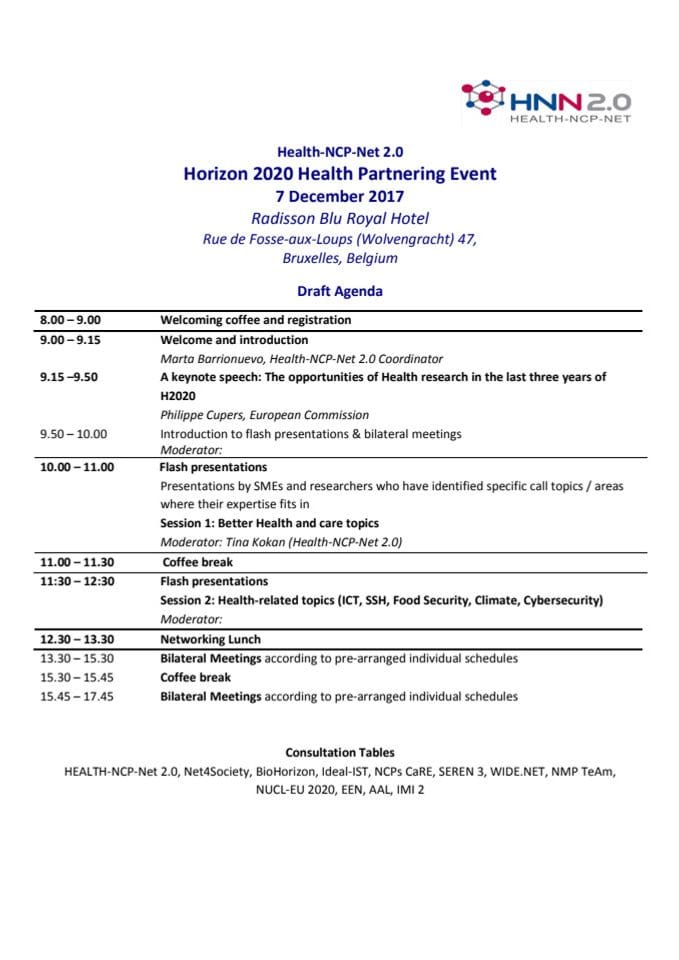 Health Partnering Draft agenda