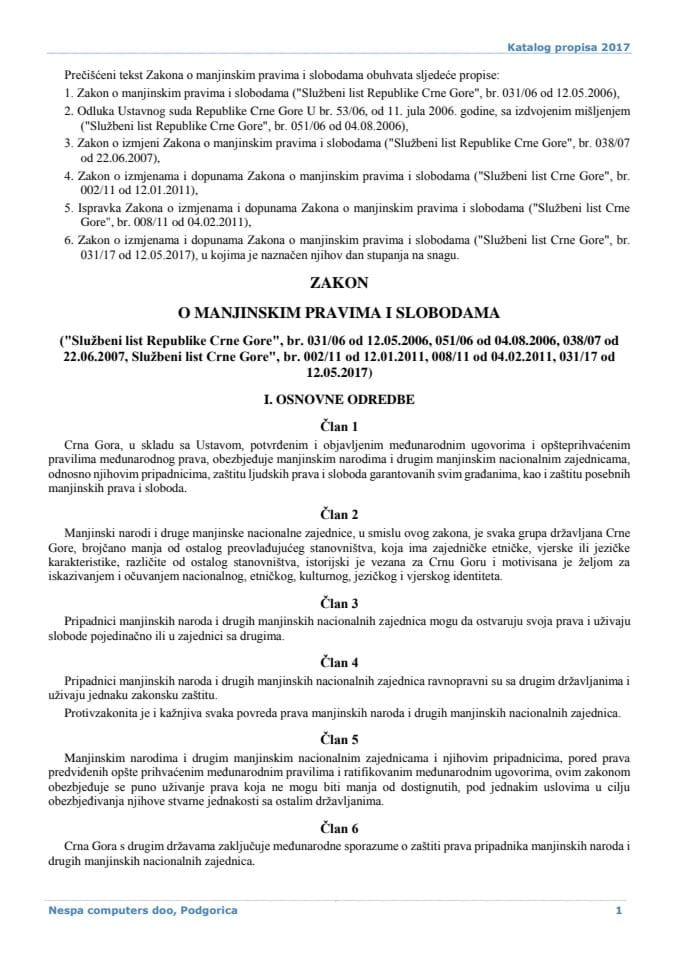 Zakon o manjinskim pravima i slobodama 2017