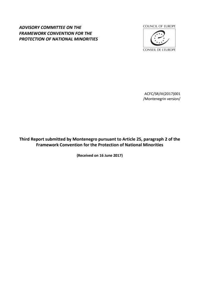 Treći izvještaj o implementaciji Okvirne konvencije za zaštitu nacionalnih manjina