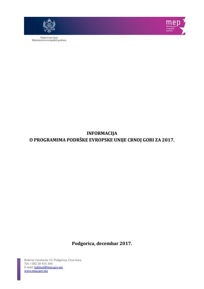 Информација о програмима подршке Европске уније Црној Гори за 2017.