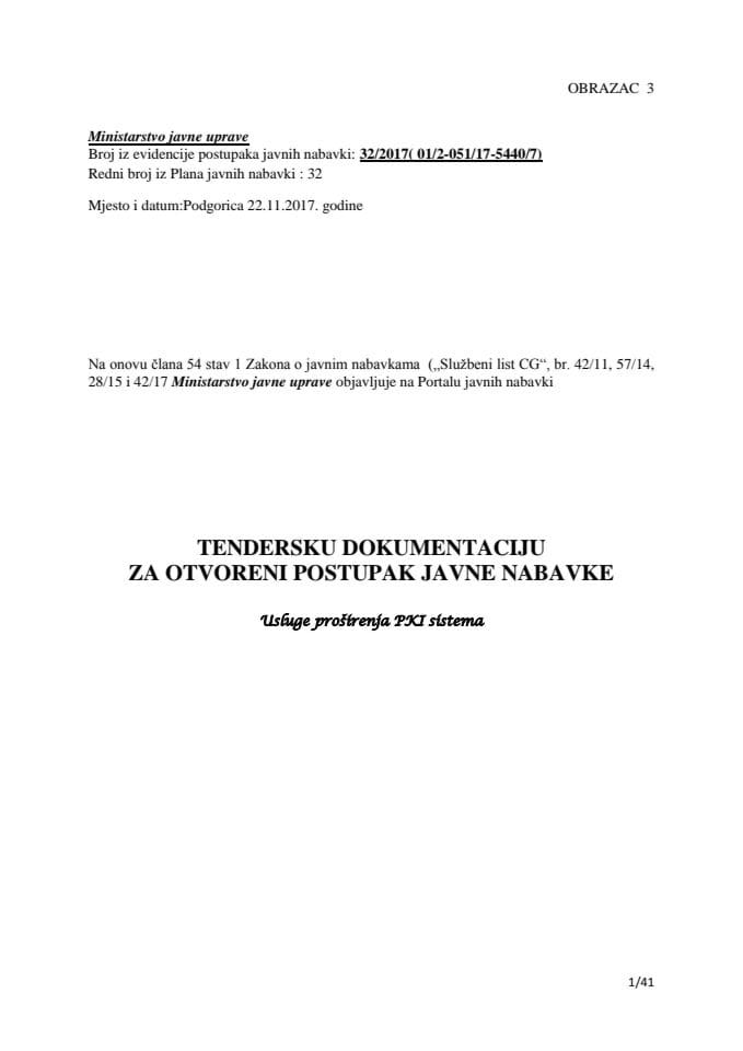 Tenderska dokumentacija za otvoreni postupak javne nabavke usluge prosirenje PKI sistema