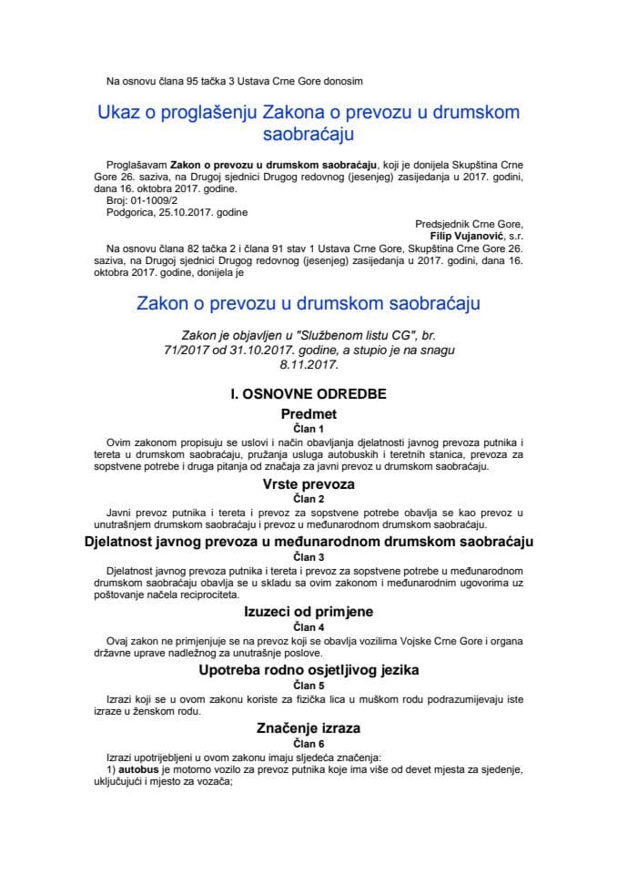 Zakon o prevozu u drumskom saobraćaju