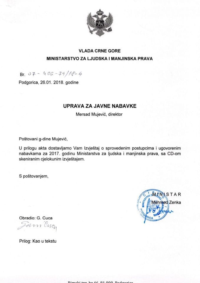 Izvjestaj o sprovedenim postupcima i ugovorenim nabavkama za 2017.