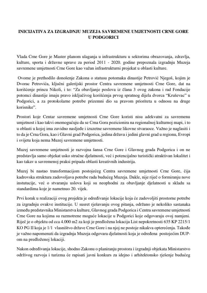 Inicijativa za izgradnju Muzeja savremene umjetnosti Crne Gore u Podgorici