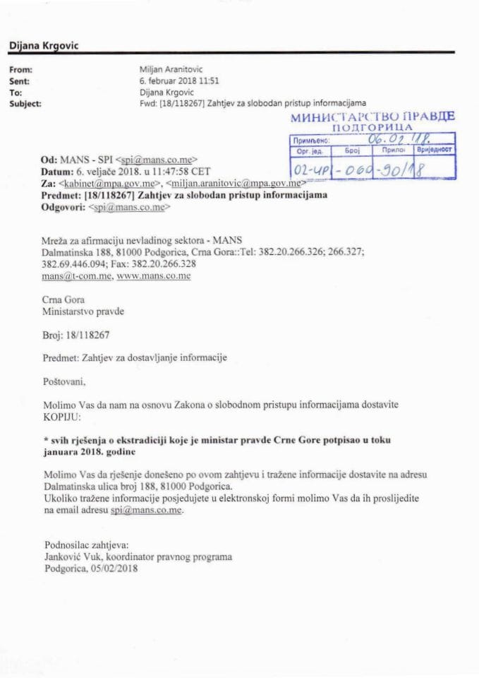 Slobodan pristup informacijama - Rješenje br. 02-UPI-060-90/18