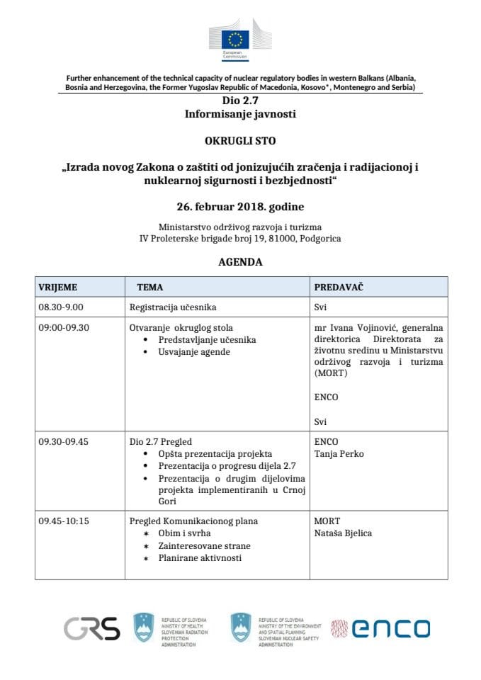 Agenda za okrugli sto 19 -  FEBRUAR-2018