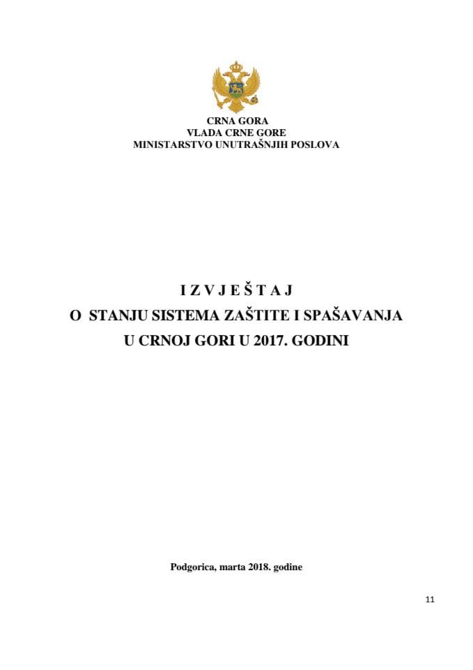 Извјештај о стању система заштите и спашавања у Црној Гори у 2017. години
