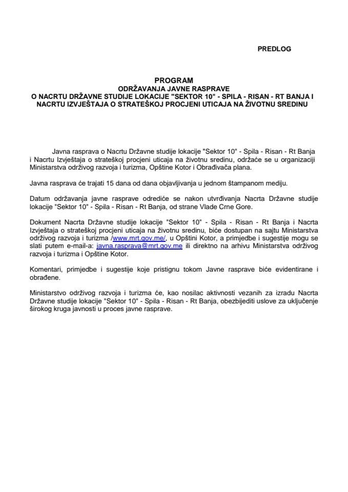 Nacrt državne studije lokacije "Sektor 10 - Spila - Risan - Rt Banja” s Predlogom programa održavanja javne rasprave (bez rasprave)
