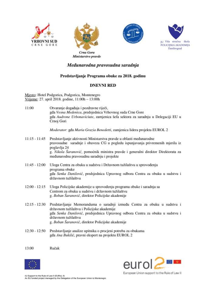 agenda - Predstavljanje Programa obuke za 2018. godinu