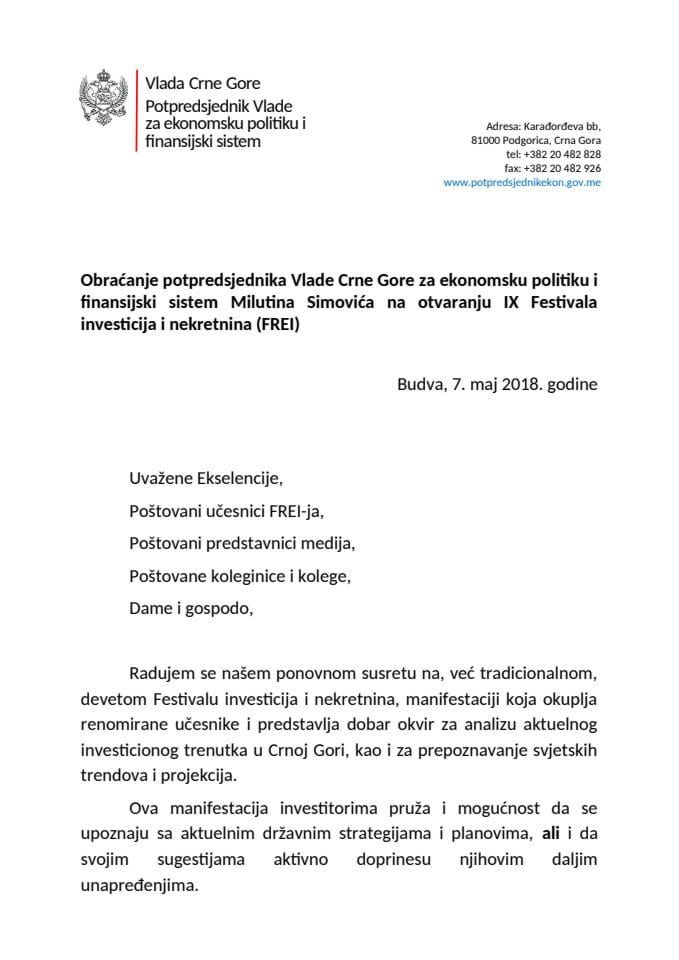 2018 05 07 - Milutin Simovic - otvaranje FREI - OBRACANJE