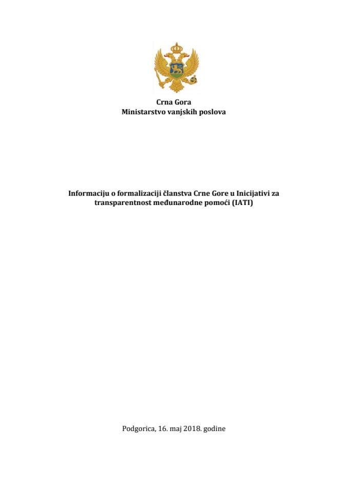 Informacija o formalizaciji članstva Crne Gore u Inicijativi za transparentnost međunarodne pomoći (IATI)