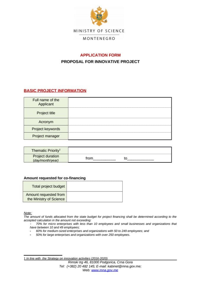 Prijavni obrazac Application Form
