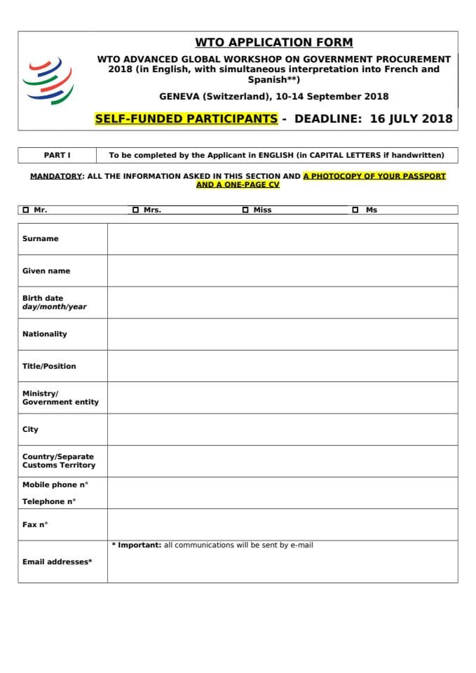 ENG Application Form SELF-FUNDED -   Advanced Global GP Workshop 2018