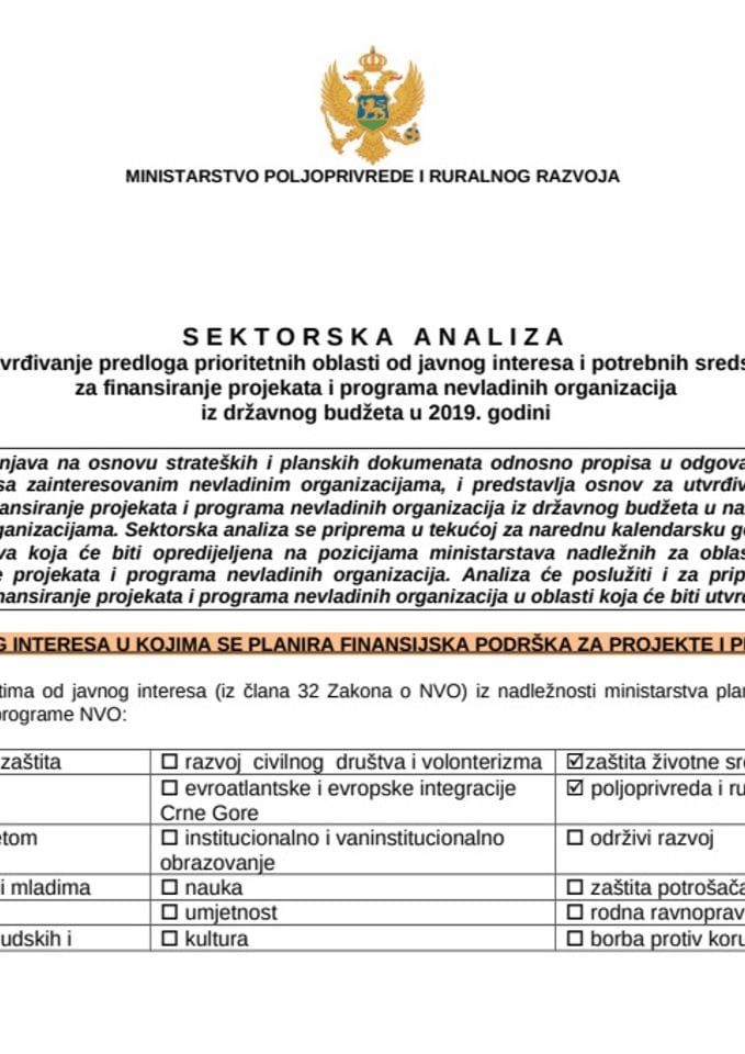 Nacrt NVO Sektorska analiza za 2019 godinu