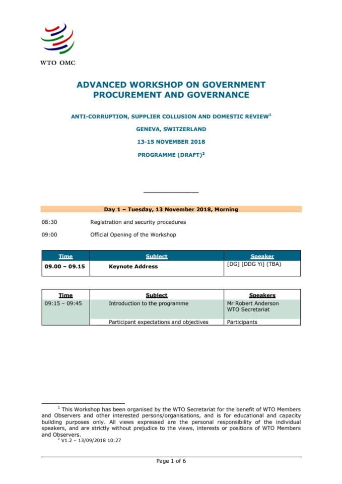 Program  -WTO18-4-WTO Workshop on Government Procurement and Governance