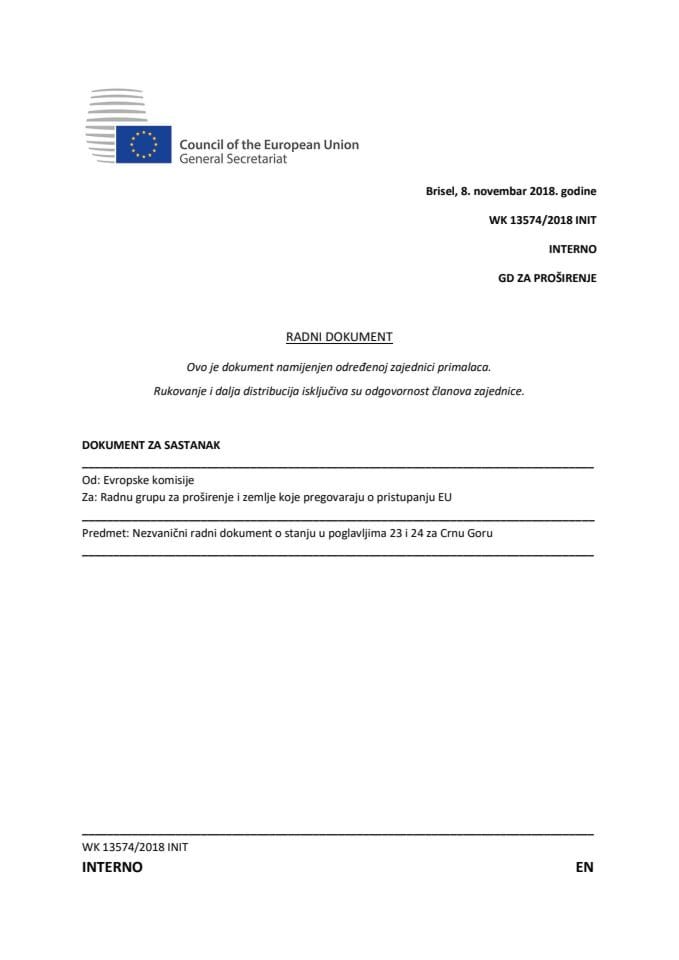 Radni dokument EK o stanju u poglavljima 23 i 24 u Crnoj Gori