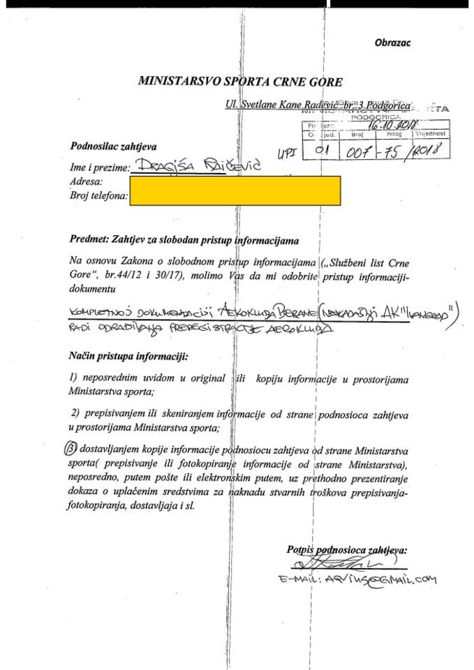 Zahtjev za slobodan pristup Dragiše Raičevića 007-75