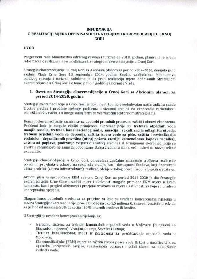 Информација о реализацији мјера дефинисаних Стратегијом екоремедијације у Црној Гори (без расправе)