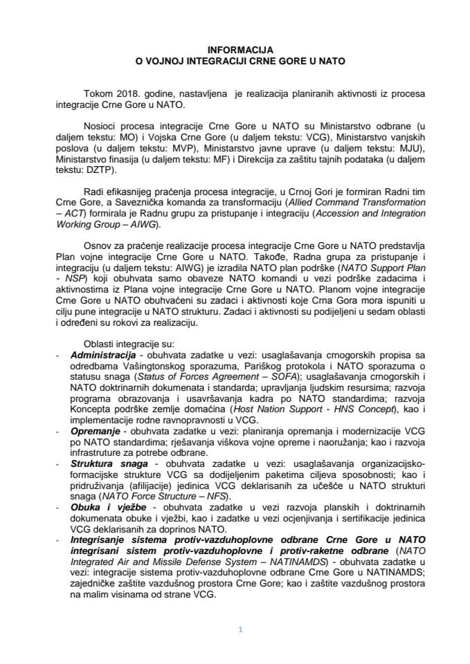 Informacija o vojnoj integraciji Crne Gore u NATO