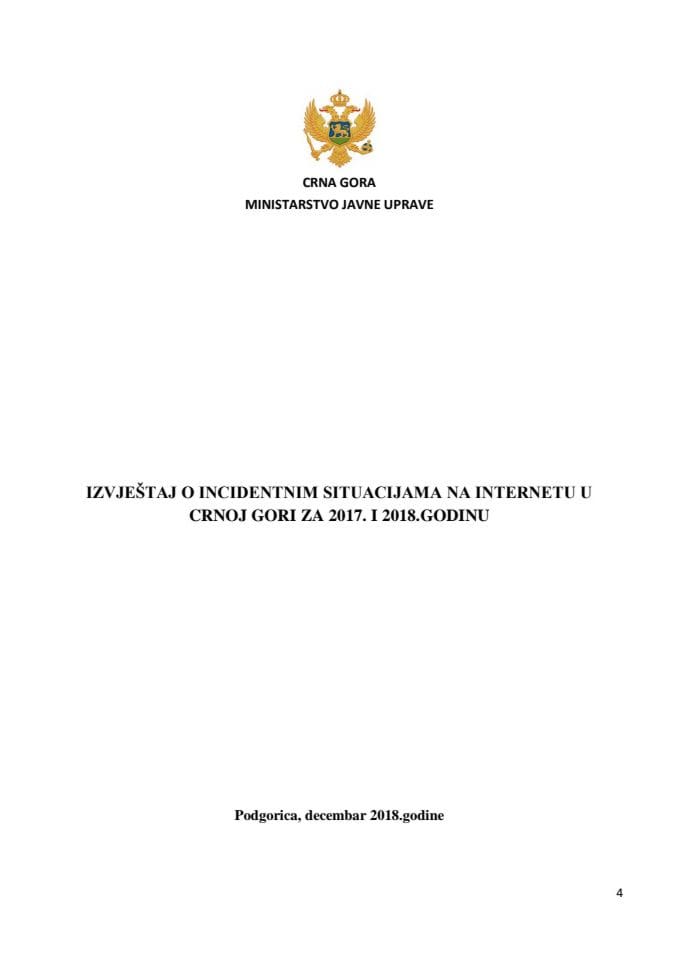 Izvještaj o incidentnim situacijama na internetu u Crnoj Gori za 2017. i 2018. godinu