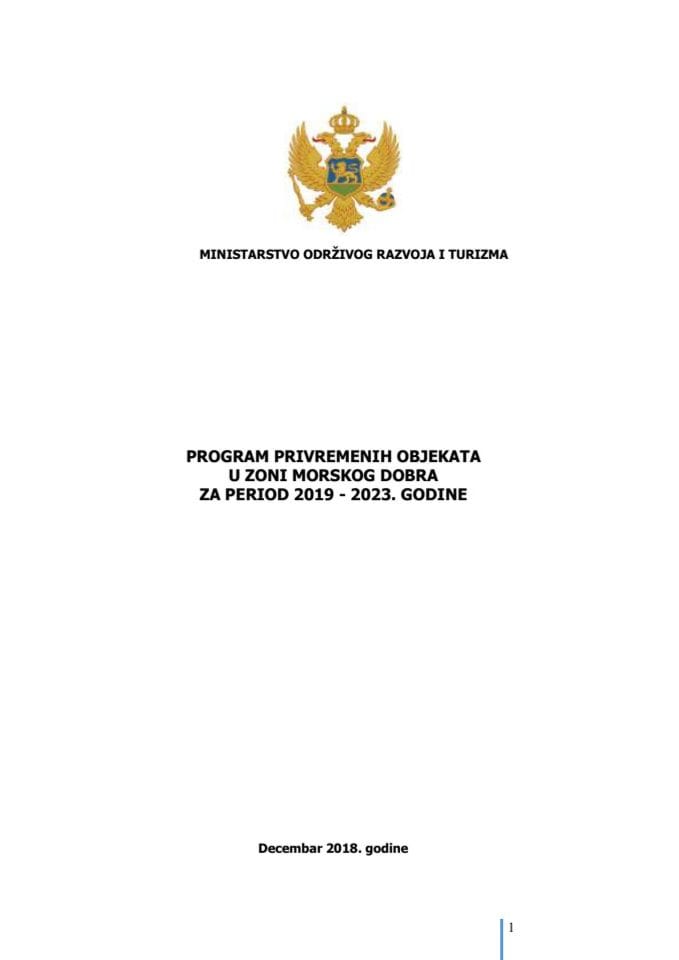 Program privremenih objekata u zoni morskog dobra za period 2019 - 2023. godine