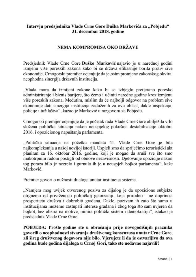 Intervju predsjednika Vlade Duška Markovića za Pobjedu