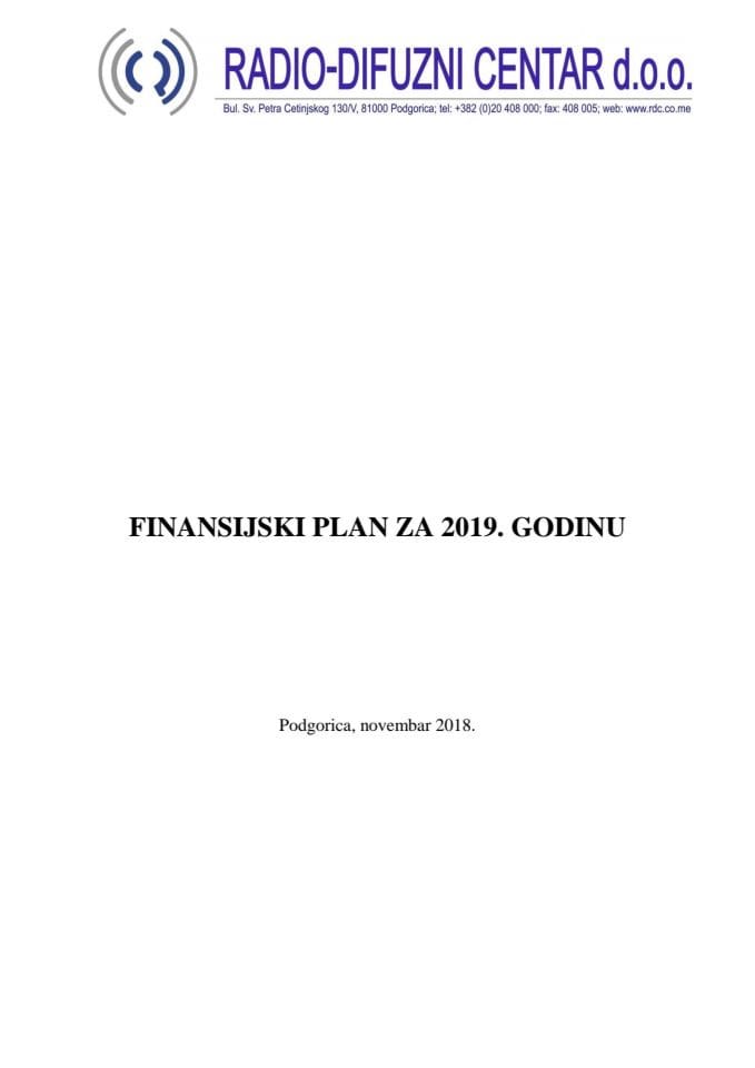 Финансијски план Радио-дифузног центра д.о.о. за 2019. годину