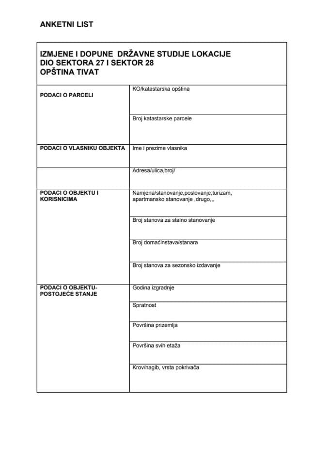 anketni list Dio Sektor 27 i Sektor 28