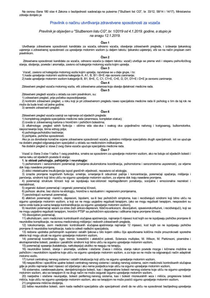 Pravilnik o načinu utvrđivanja zdravstvene sposobnosti za vozača