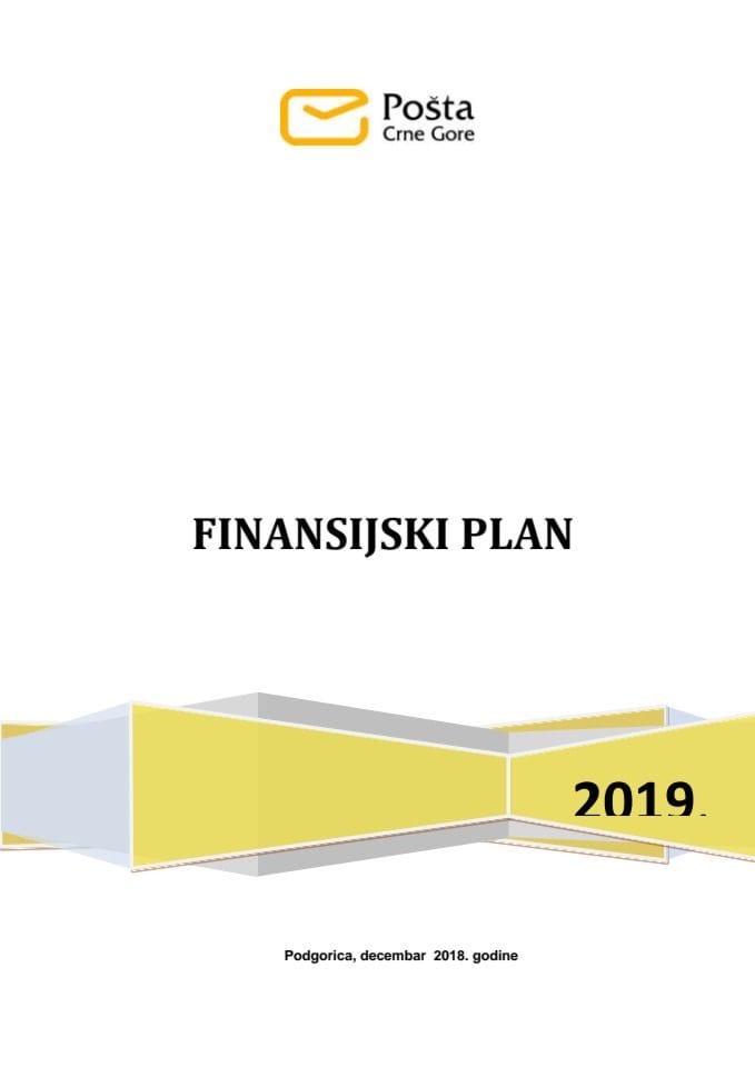 Predlog finansijskog plana Pošte Crne Gore a.d. Podgorica za 2019. godinu