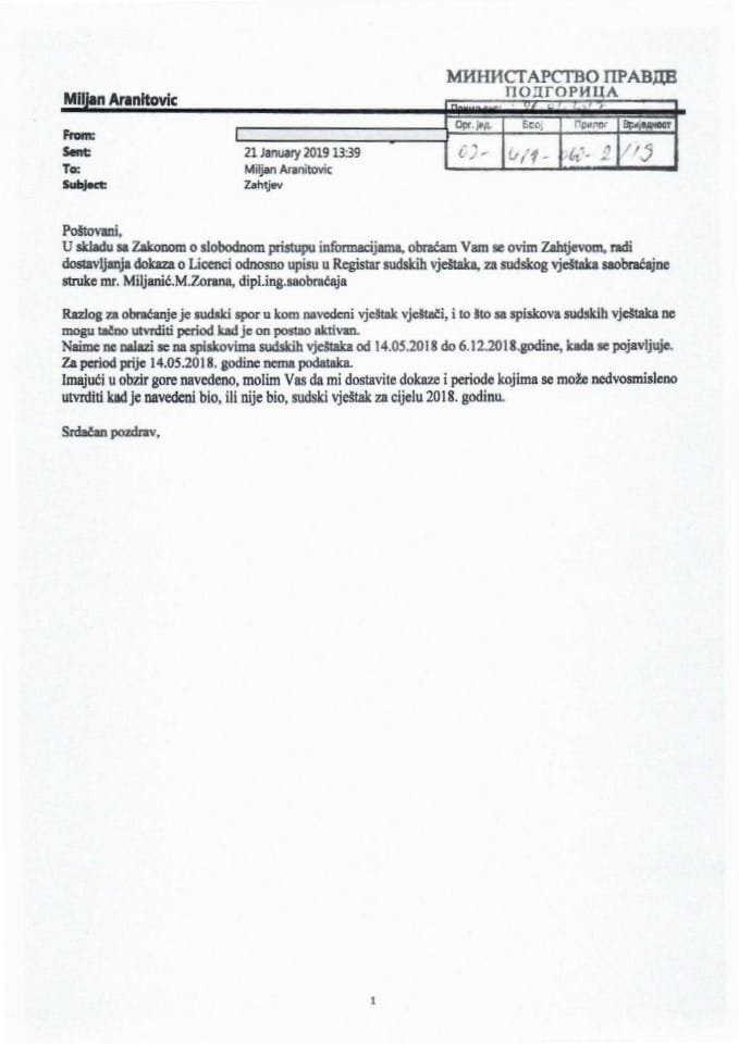 Slobodan pristup informacijama - Rješenje br. 02-UPI-060-2/19