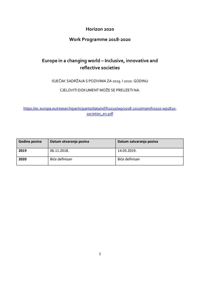 6. Inclusive, innovative and reflective societies h2020-2019-2020-sadržaj